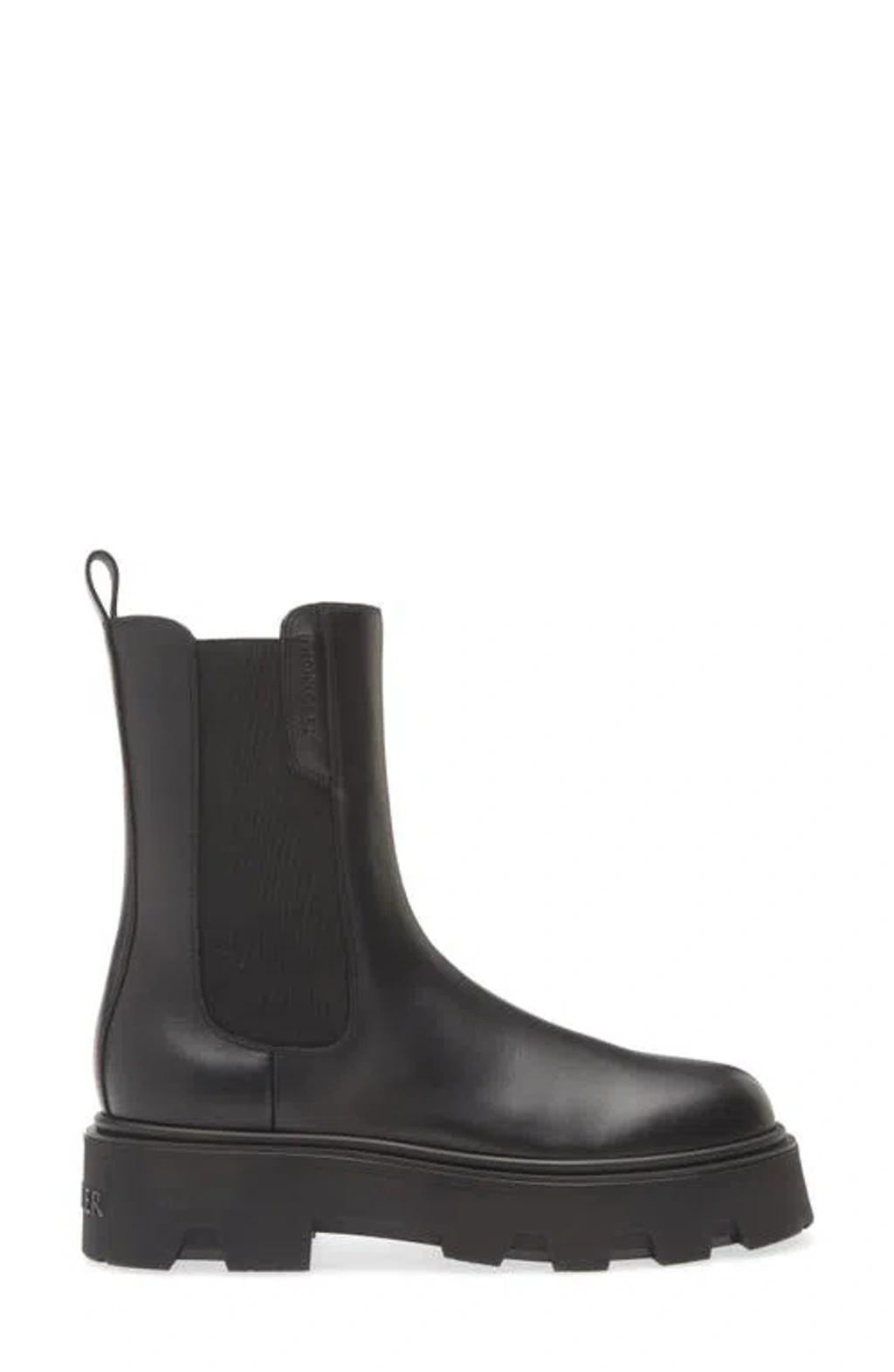 MONCLER Black Leather Aurea Chelsea Ankle Boots In Gray Product Image