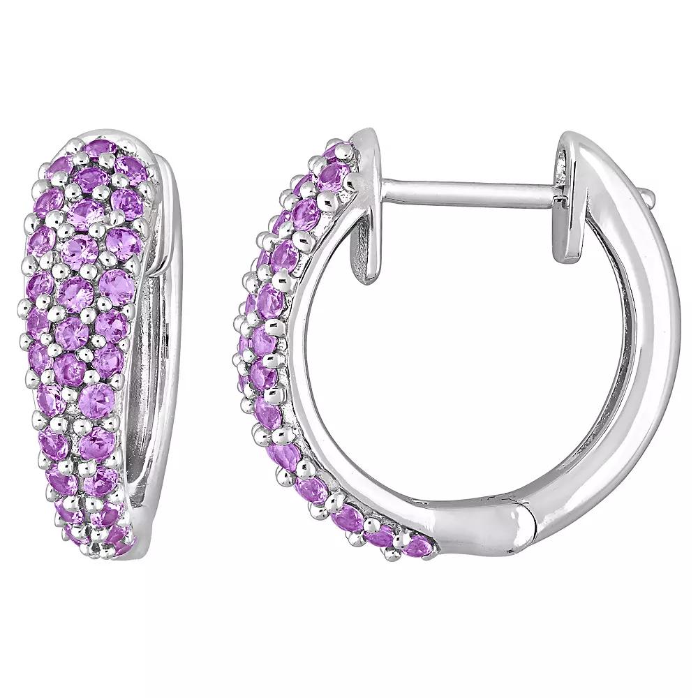 Stella Grace 10k White Gold Pink Sapphire Hoop Earrings, Women's, 10k Whgold Product Image
