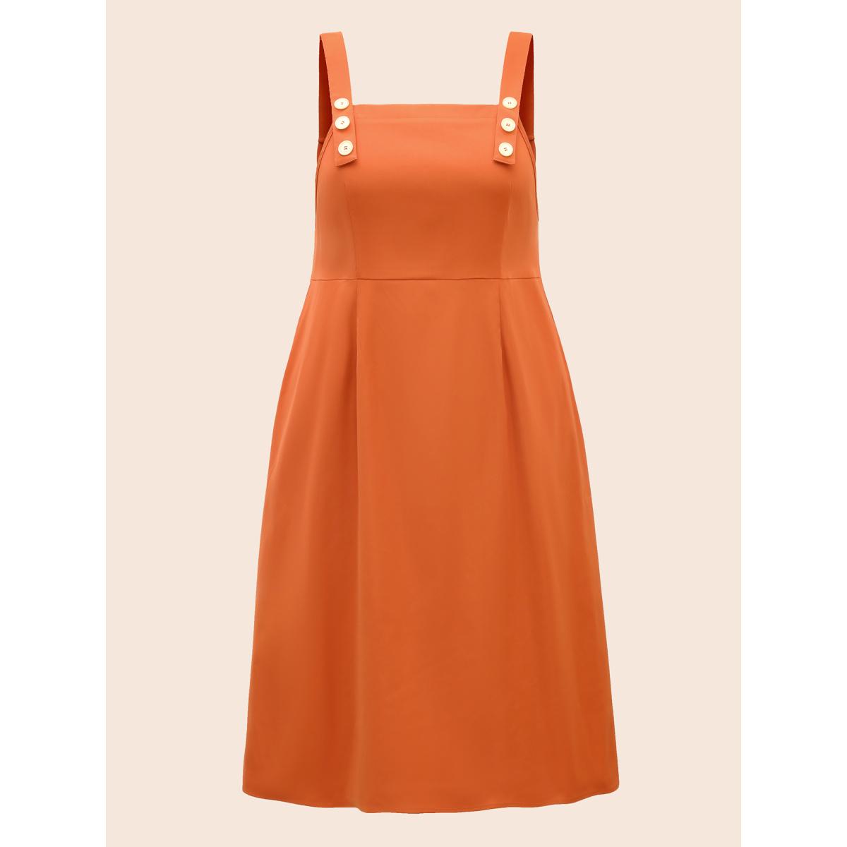 Plus Size Suspender Skirt Style Midi Dress OrangeRed Women Casual Button Non Sleeveless Curvy BloomChic 26/4X Product Image