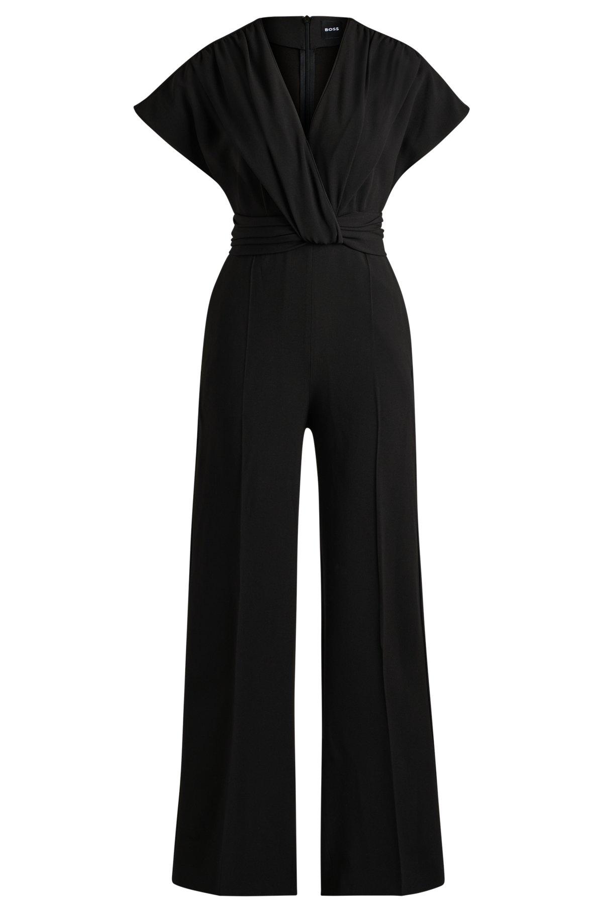 BOSS - Slim-fit jumpsuit with wrap front - Black Product Image