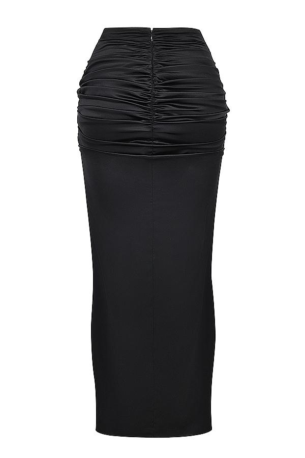 Arla  black draped silk maxi skirt - sale Product Image