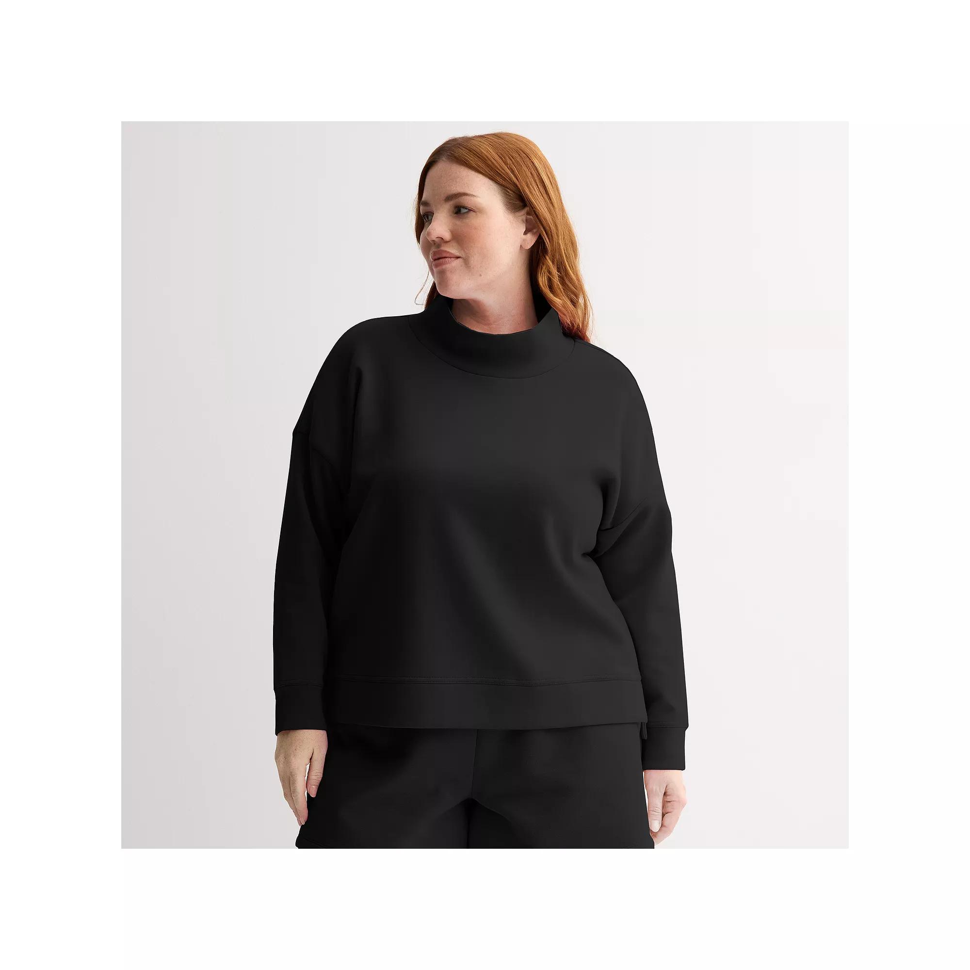 Plus Size Tek Gear Double Knit Funnel Neck Sweater, Women's, Size: 3XL, Mineral Black Product Image