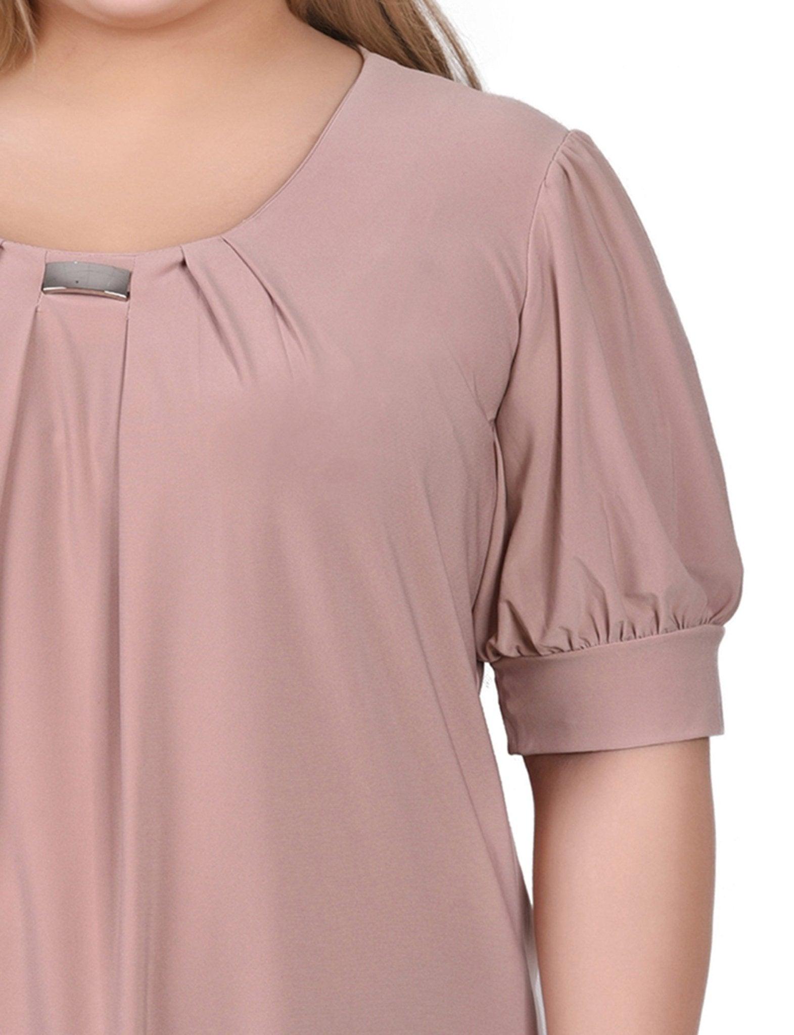 Oxford Tan Short Sleeve Balloon Sleeve Top With Hardware - Plus Product Image