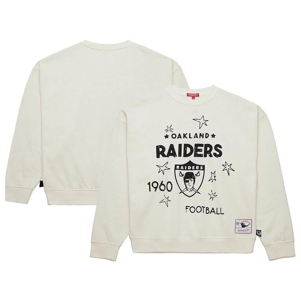 Women's Mitchell & Ness Cream Oakland Raiders Throwback Logo 3.0 Pullover Sweatshirt,  Product Image