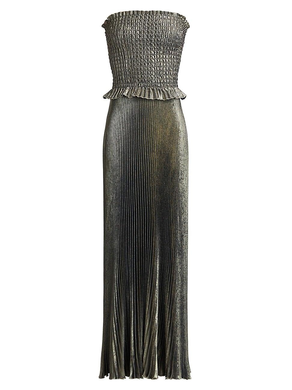 Womens La Fte Maya Metallic Smocked Pleated Strapless Gown Product Image
