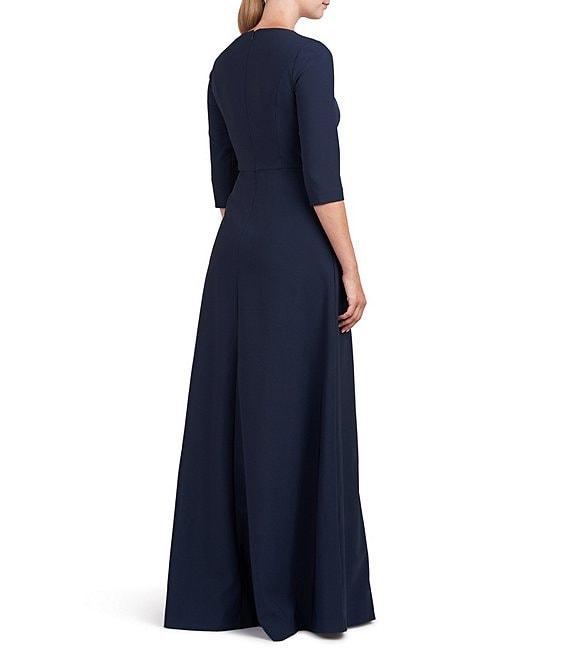 Kay Unger Stretch Crepe Twist Round Neckline 3/4 Sleeve Walk Through Jumpsuit Product Image