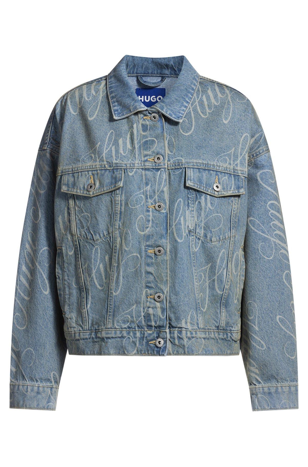 HUGO - Boxy-fit jacket in logo-print rigid denim - Patterned Product Image