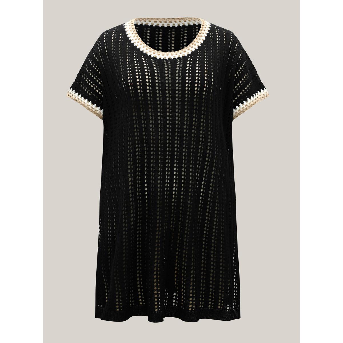 Plus Size Crochet Floral Embroidery Slit Swim Cover-Up Women's Swimwear Black Resort Loose Texture Curve Swim Cover Ups BloomChic 28/5X Product Image