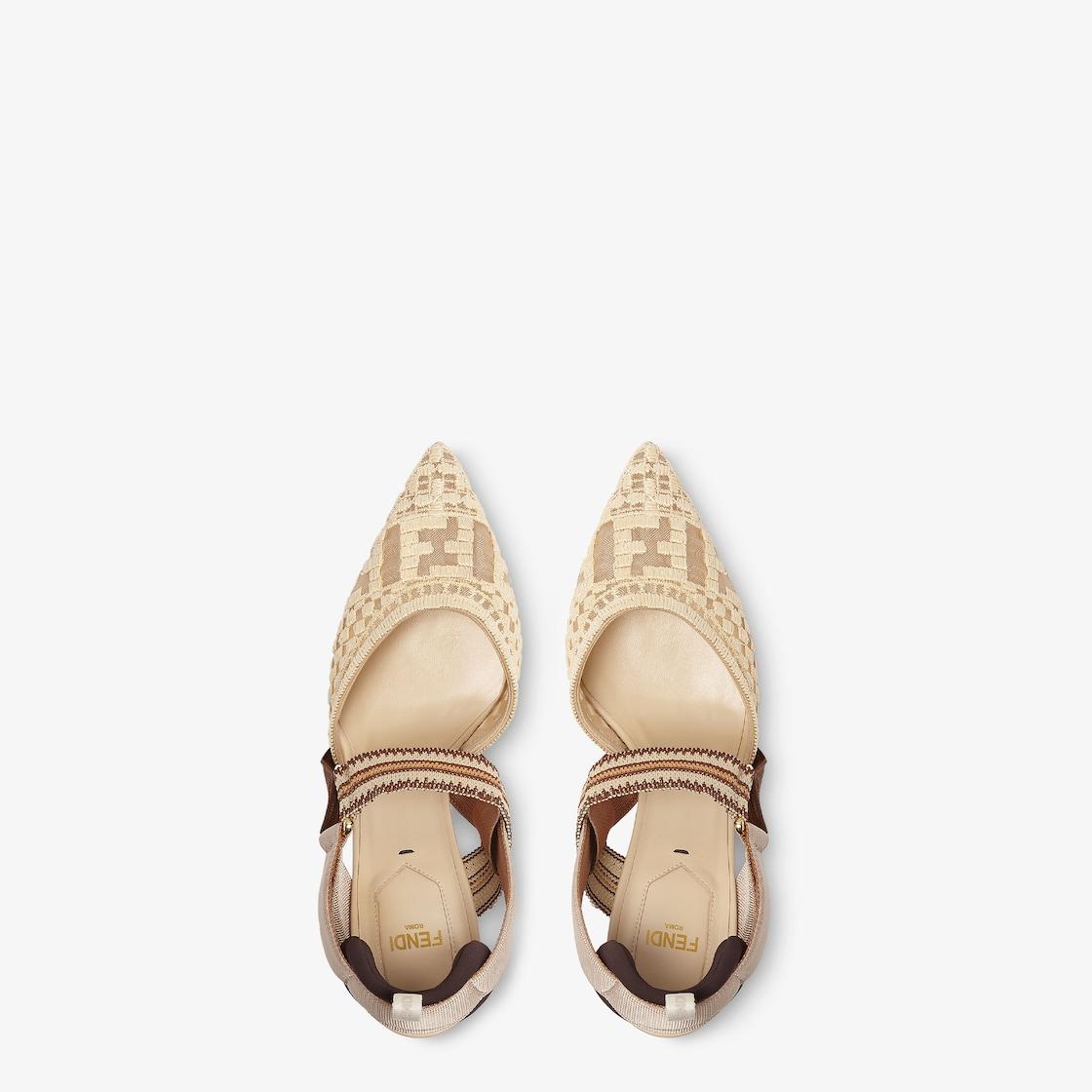 ColibrìMedium-heeled mesh slingbacks with raffia FF embroidery Product Image