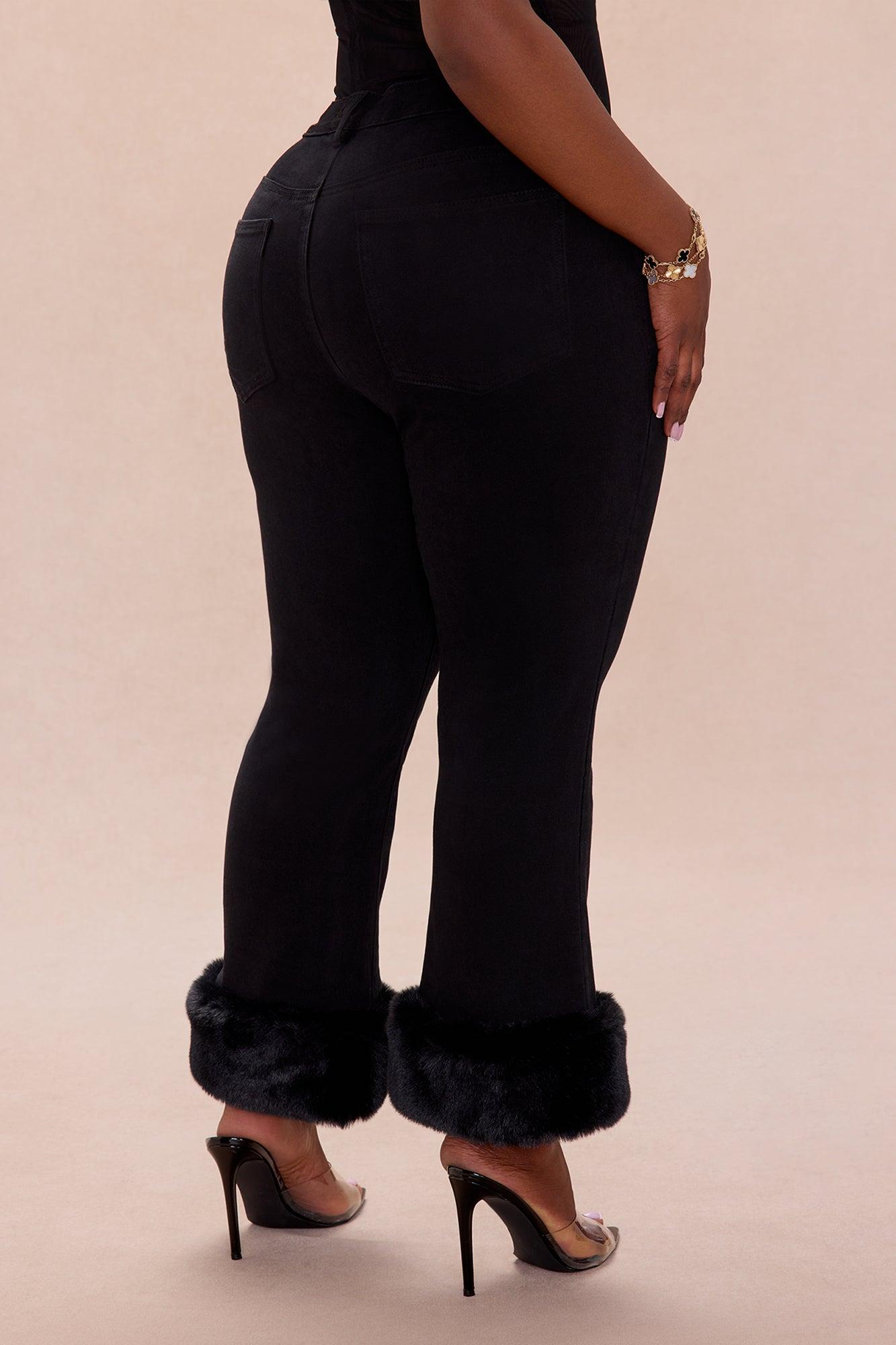 Quinn Fur Trim Denim Jeans - Black Female Product Image