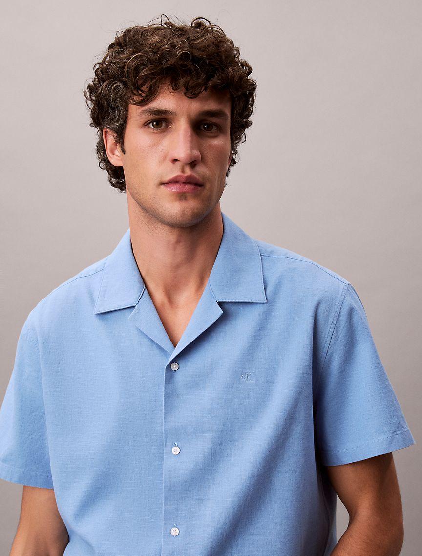 Linen Cotton Short Sleeve Button-Down Shirt Product Image