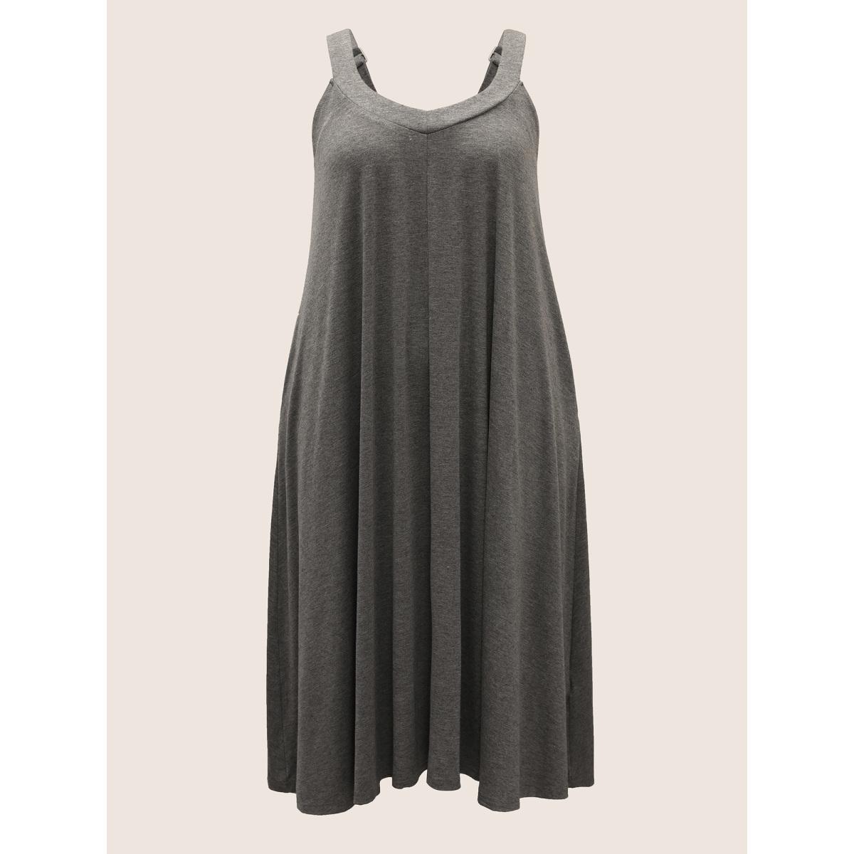 Plus Size Supersoft Essentials Plain Adjustable Straps Dress DarkGray Women Casual Non Sleeveless Curvy BloomChic 10/M Product Image