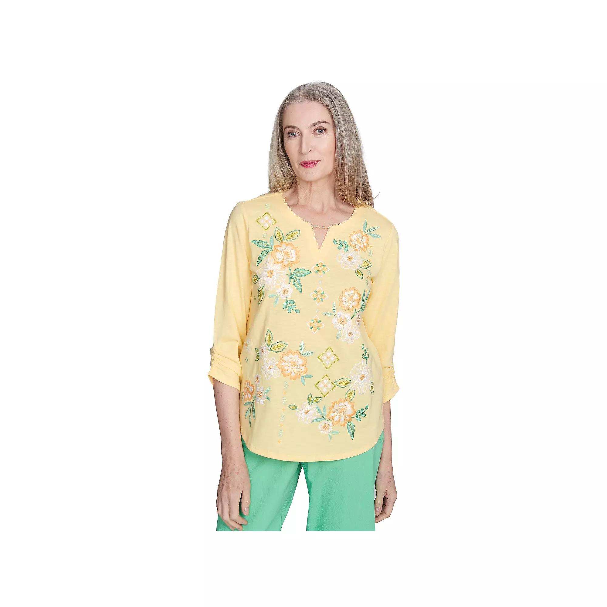 Women's Sunny Floral Embroidered Splitneck Top,  Product Image