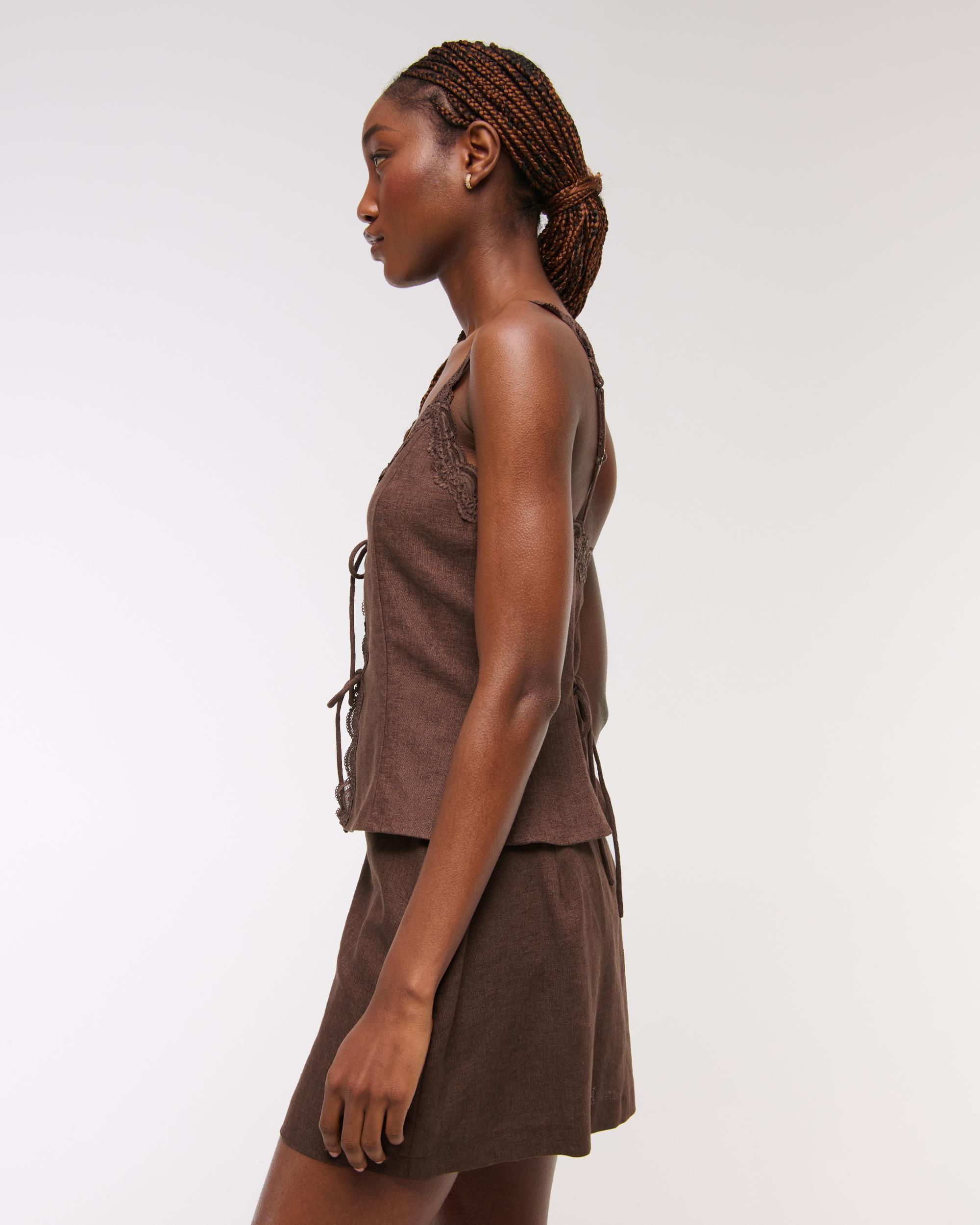 Lace-Trim Tie-Front Peplum Top Product Image