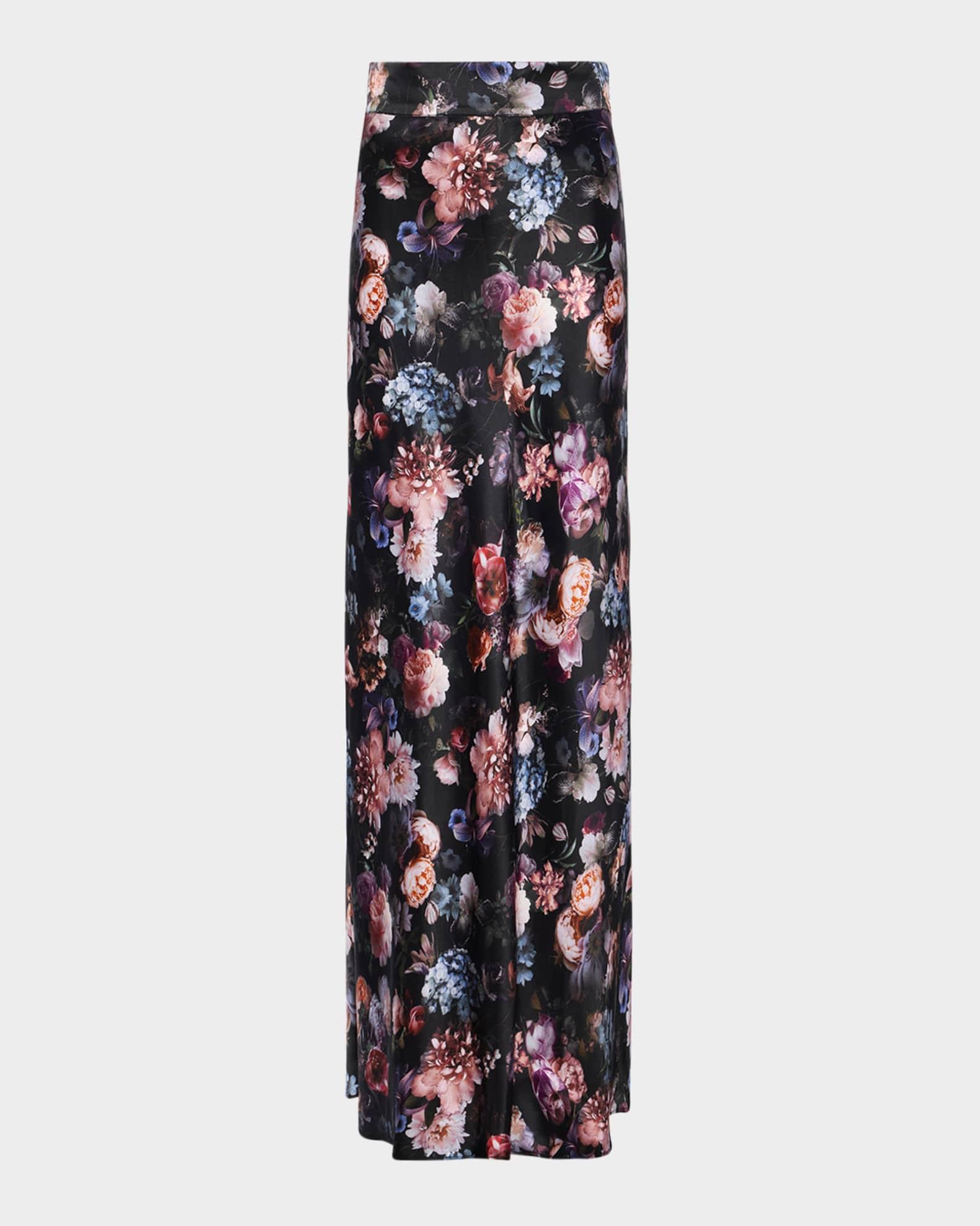 Ryker Bias-Cut Floral Silk Skirt Product Image