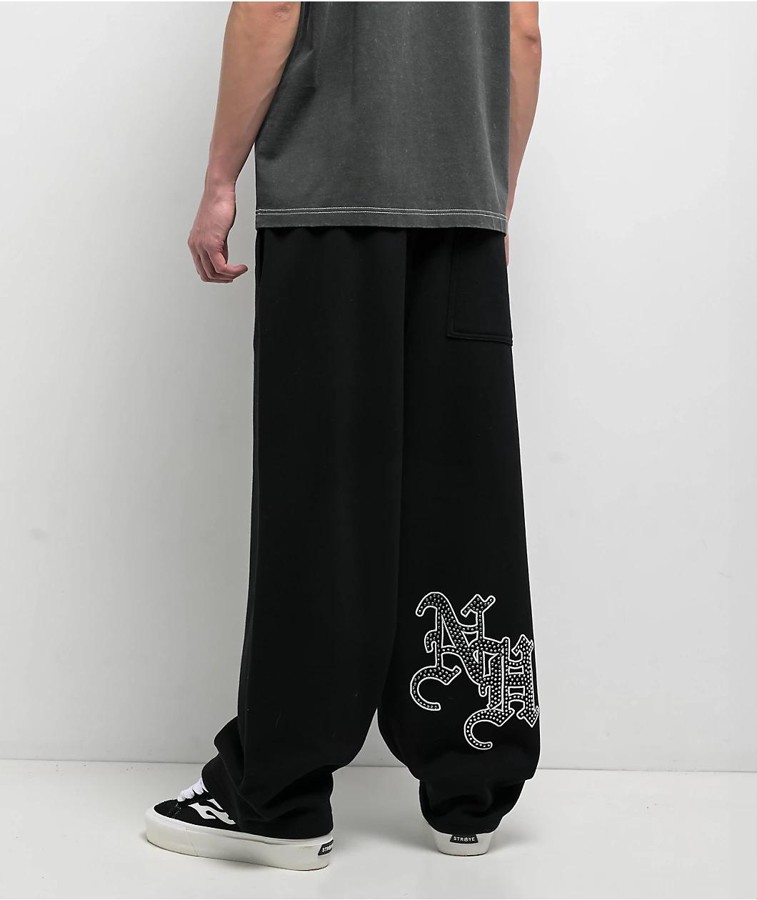 Ninth Hall Rhinestone Black Oversized Sweatpants Product Image