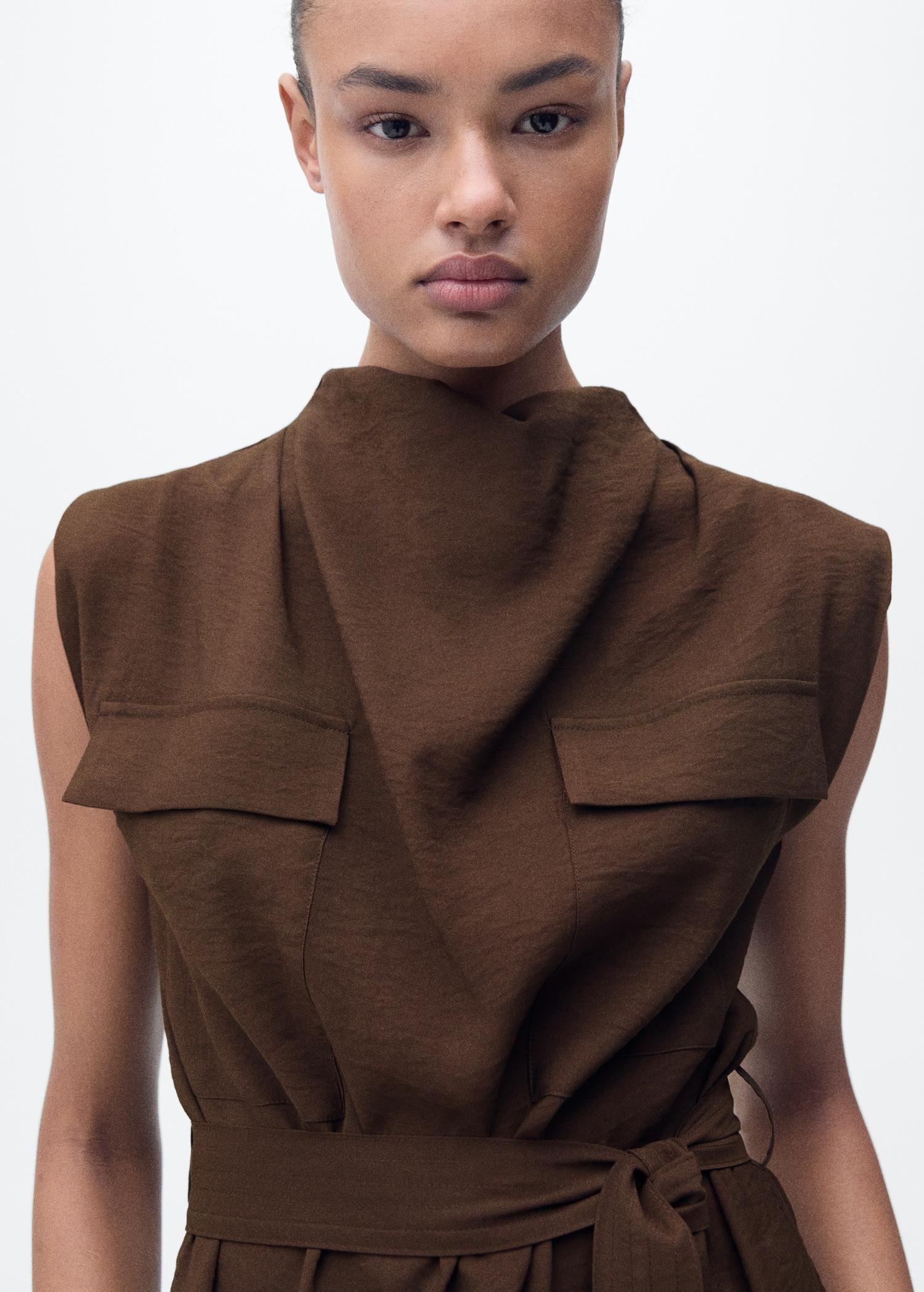 Blouse with draped neck and belt - Women | MANGO USA Product Image