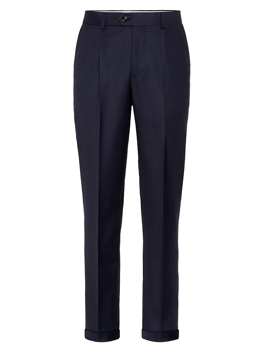 Mens Virgin Wool Prince of Wales Leisure Fit Trousers Product Image