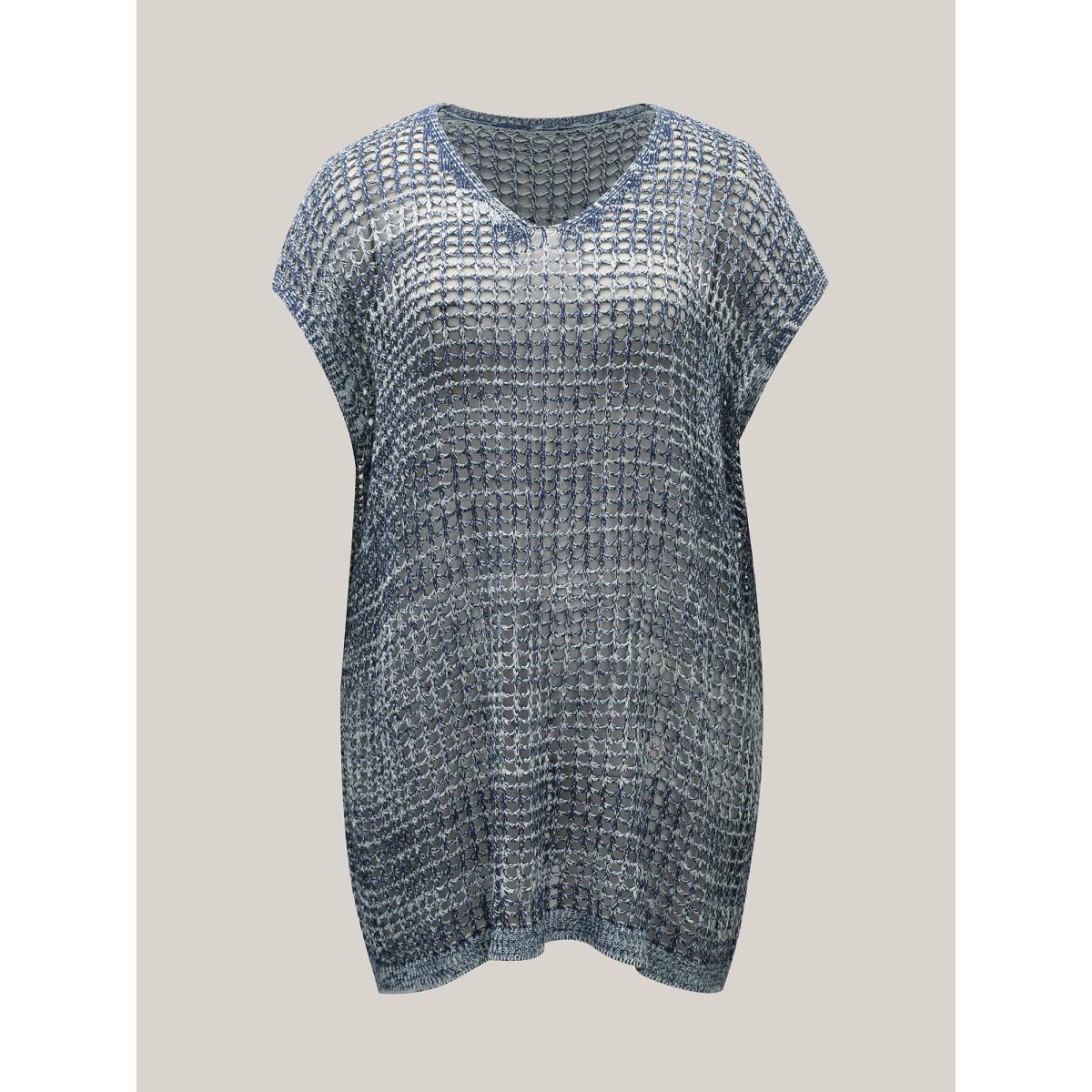 Plus Size Color Contrast Cut-Out Swim Cover-Up Women's Swimwear Indigo Beach Loose Texture Curve Swim Cover Ups BloomChic 18-20/2X Product Image