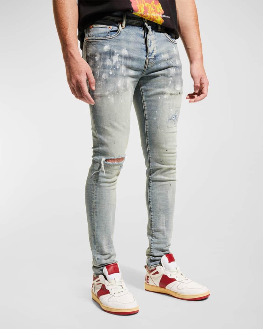 Men's P001 Light Indigo Paint Blowout Skinny Jeans Product Image