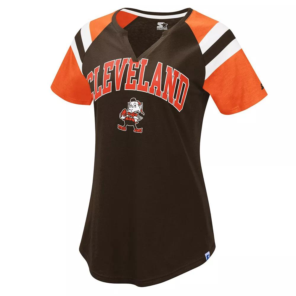 Women's Starter  Brown Cleveland Browns Game On Notch Neck Raglan T-Shirt, Size: XL Product Image