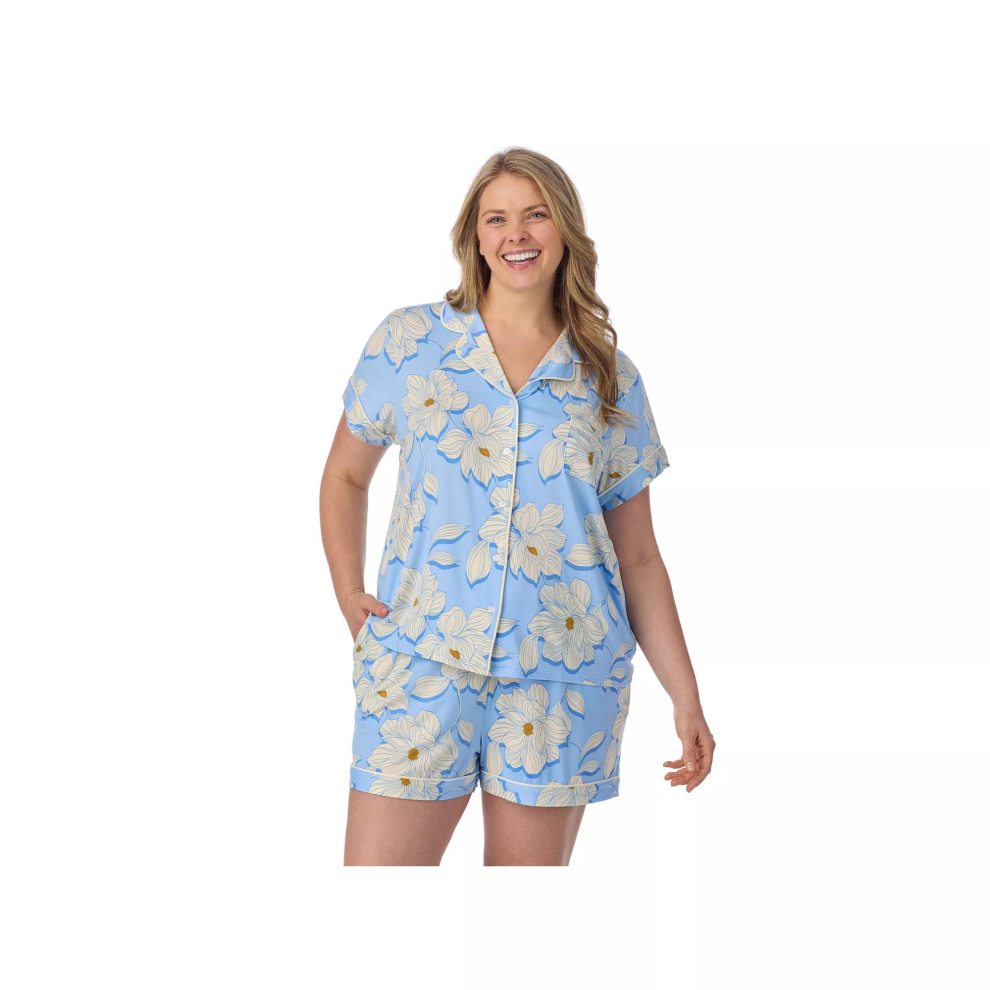 Plus Size Draper James 2-Piece Printed Cozy Short Sleeve Notch Collar Pajama Top & Pajama Shorts Set, Women's, Size: 3XL, Magnolia Shadows Product Image