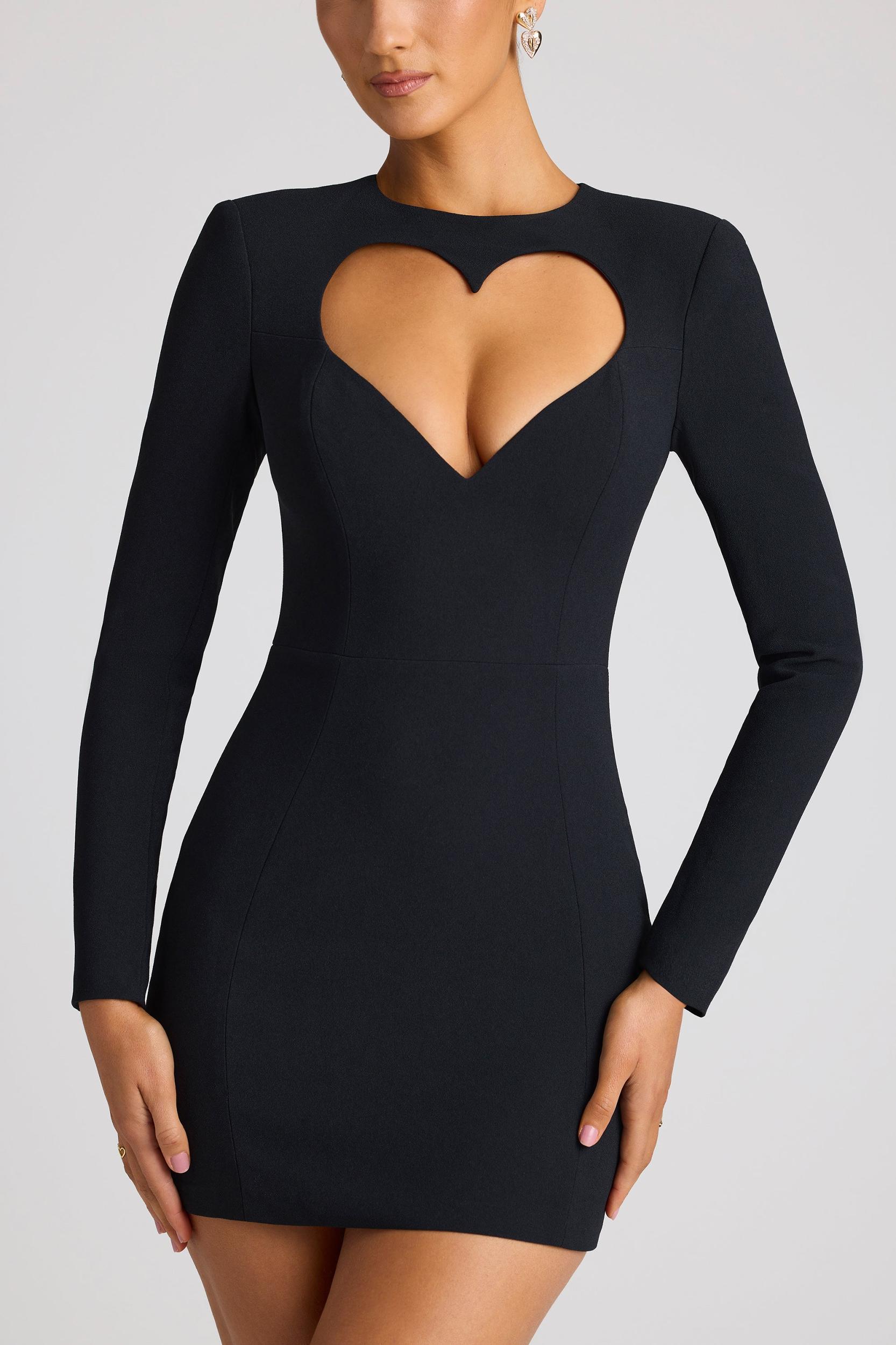 Heart Cut Out Long Sleeve Mini Dress in Black Product Image