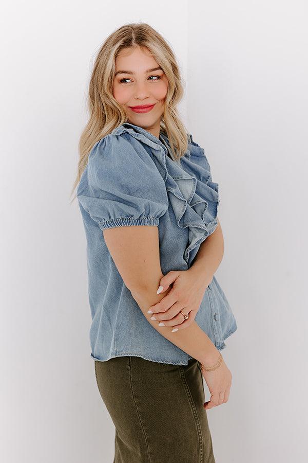 Sweetly Simple Denim Ruffle Top Product Image