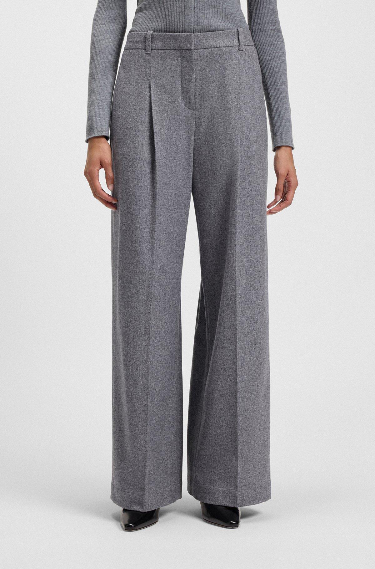 Regular-fit wide-leg trousers in soft flannel Product Image