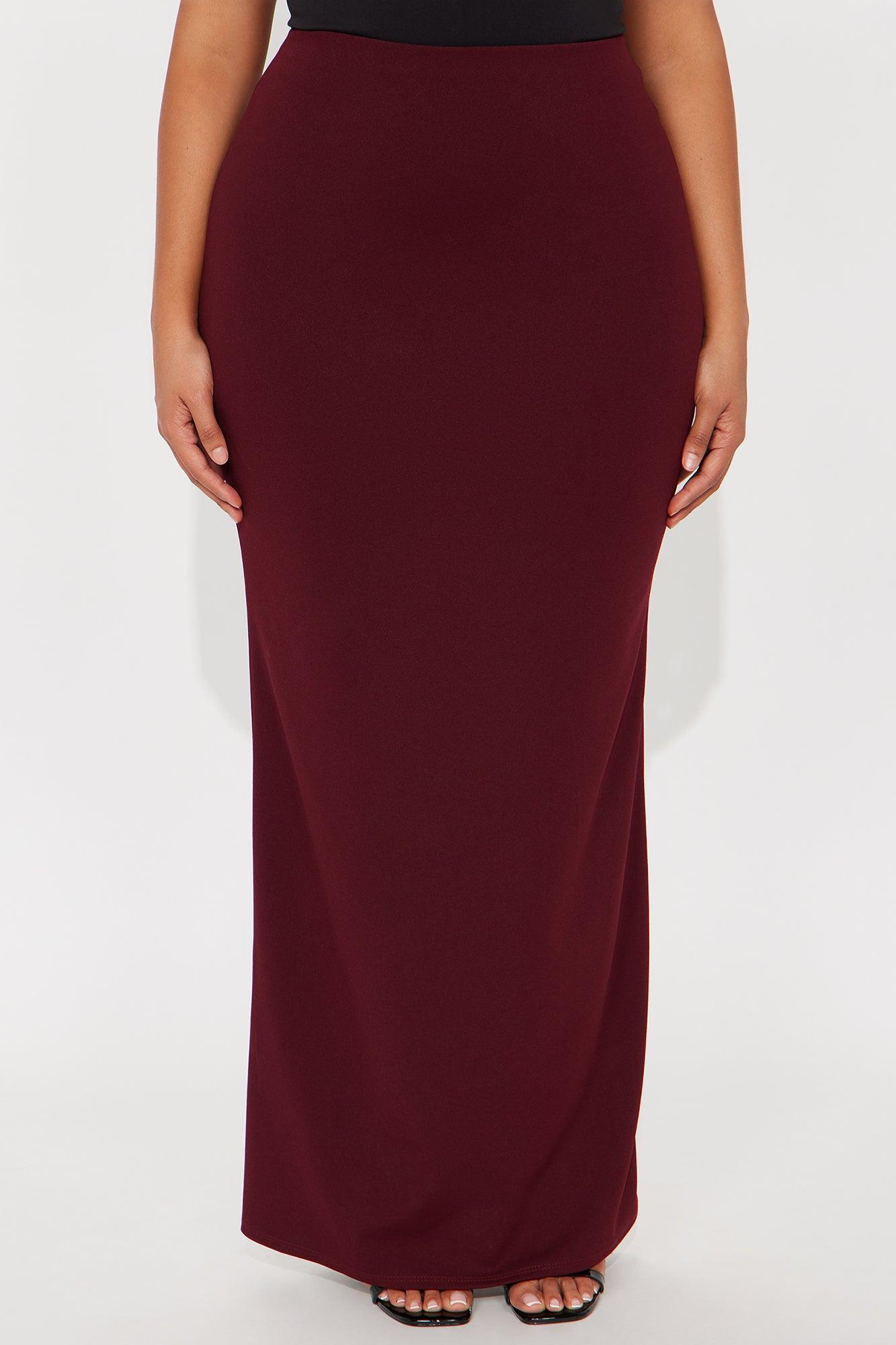 Camila Crepe Knit Back Slit Maxi Skirt - Burgundy Female Product Image