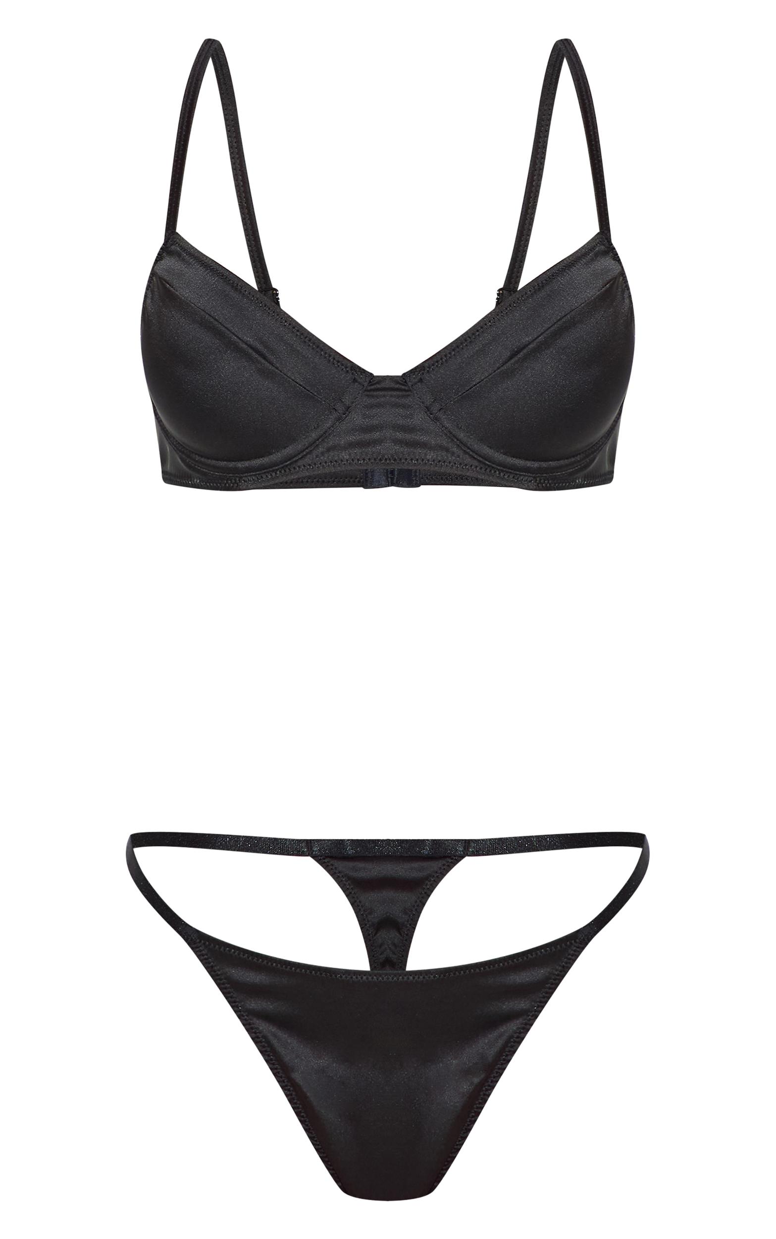 Black Satin Underwired Lingerie Set Product Image