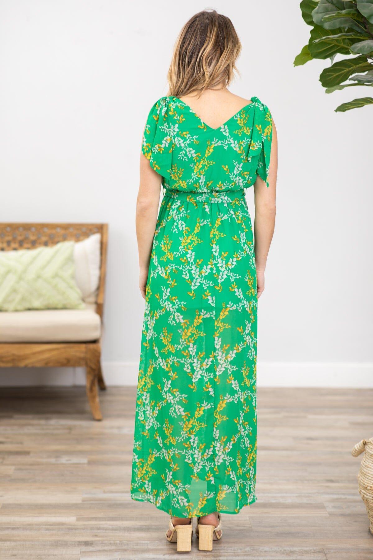 Green Floral Print Surplice Front Maxi Dress Product Image