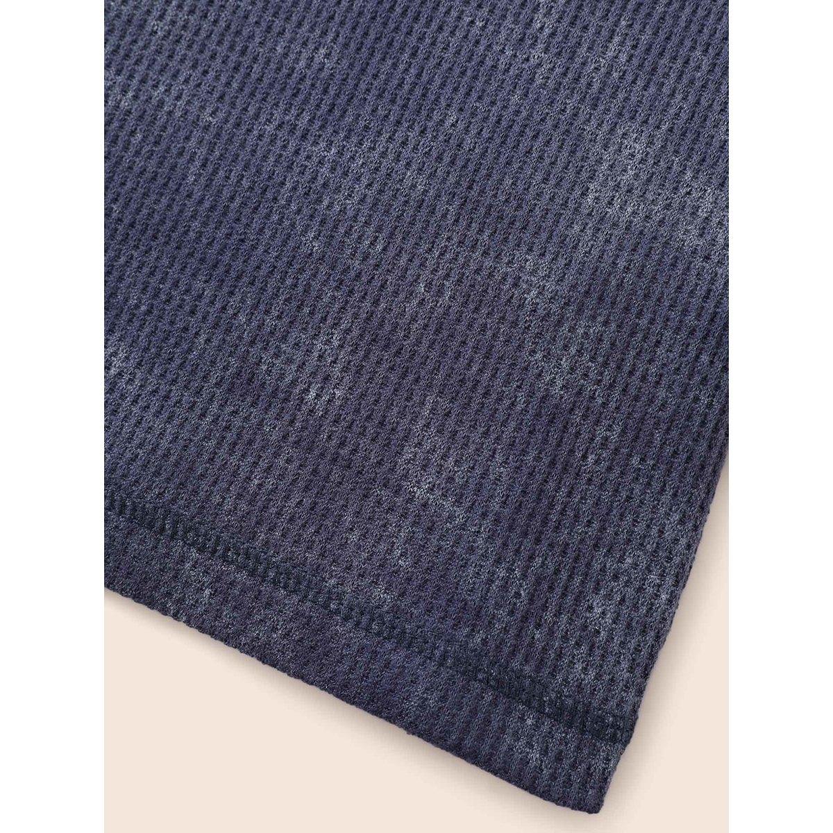 Plus Size Waffle Weathering Front Placket T-shirt Indigo Women Casual Button Round Neck Everyday T-shirts BloomChic 12/L Product Image