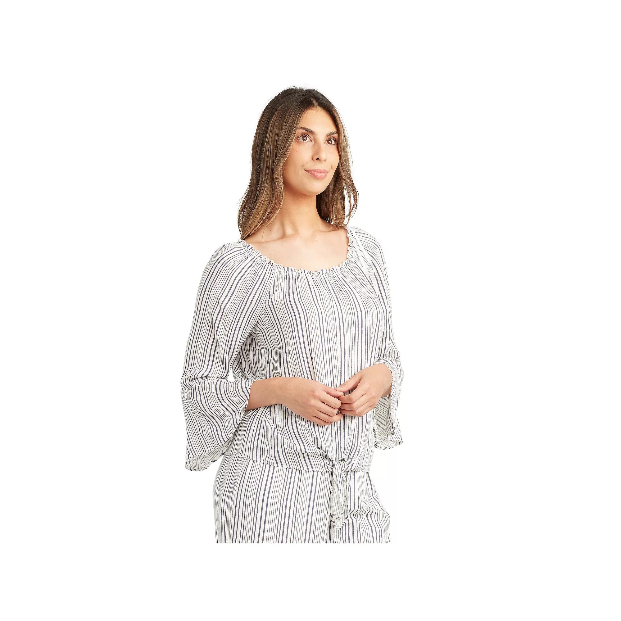 Petite AB Studio Striped Bell Sleeve Top, Womens E Blue Stripe Product Image