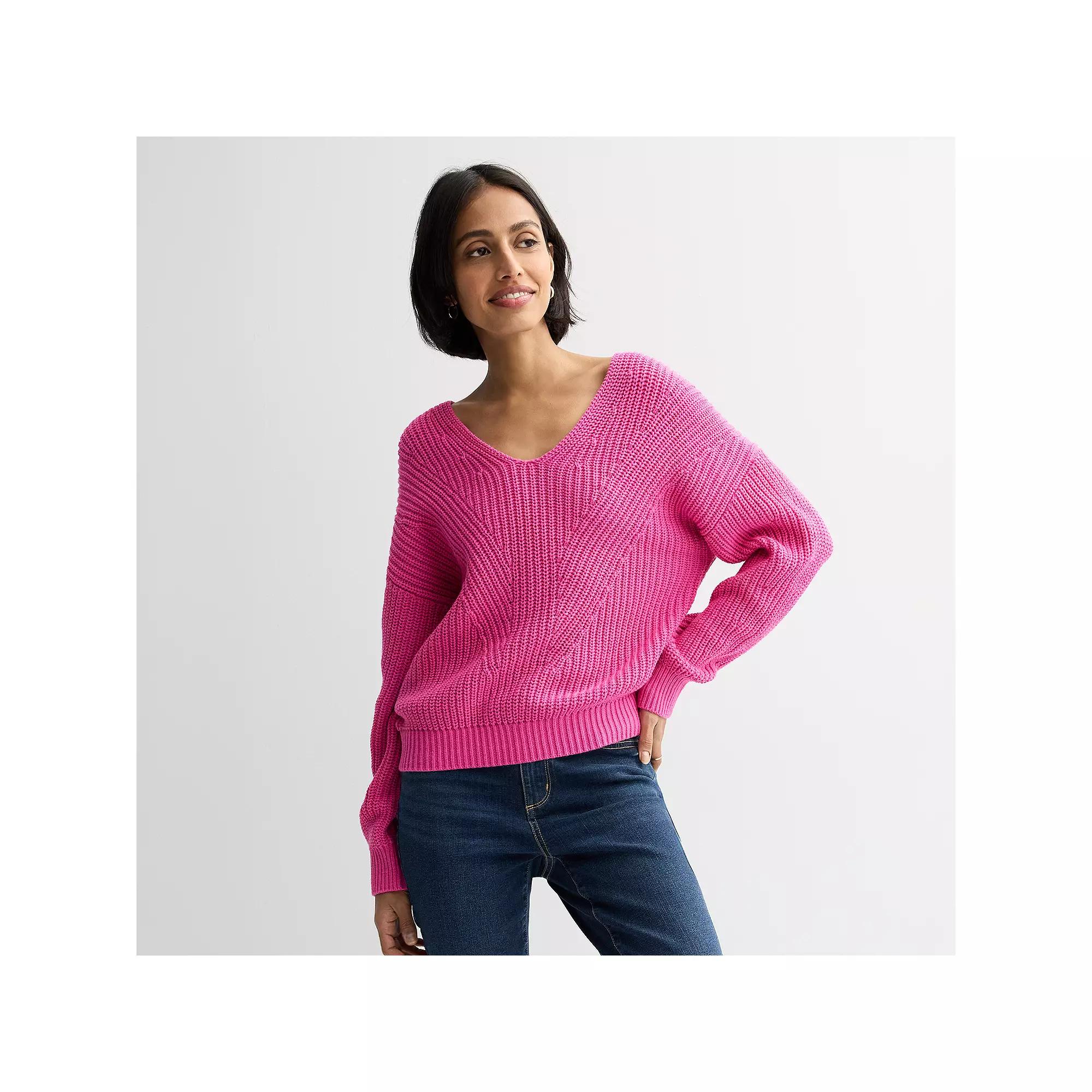 Women's Sonoma Goods For Life® Mixed Stitch V-Neck Sweater, Size: Small, Pink Theme Product Image