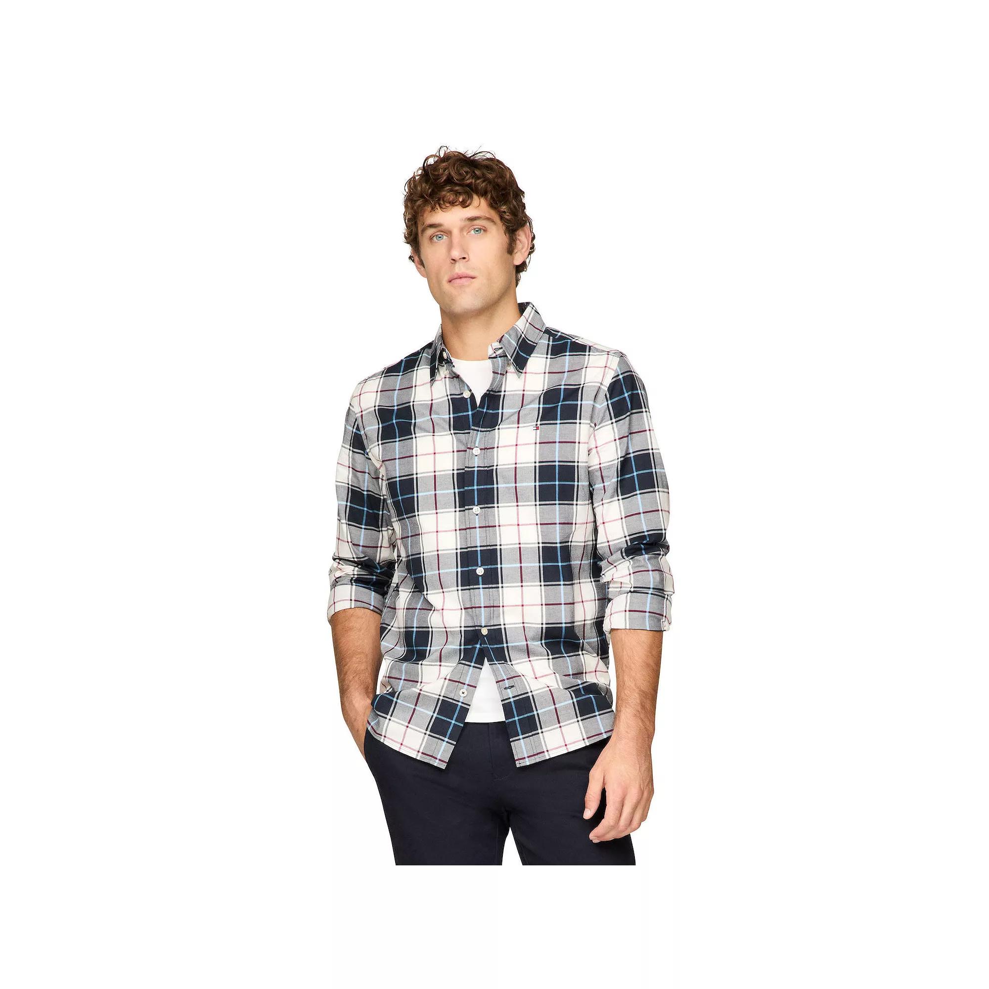 Men's Tommy Hilfiger Stretch Poplin Woven Button-Down Shirt, Size: Large, Desert  Plaid Product Image