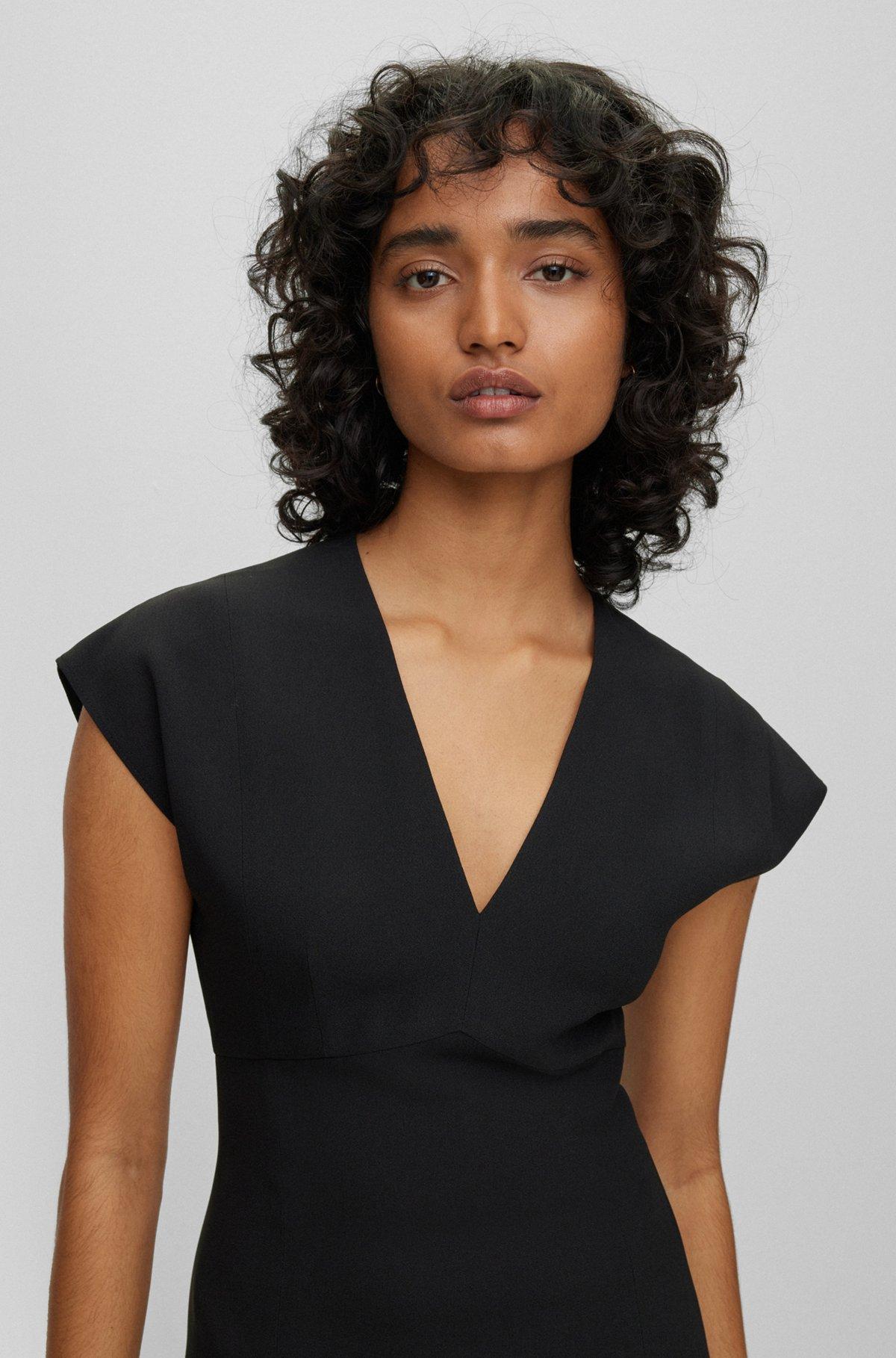 BOSS - Slim-fit V-neck dress with cap sleeves - Black Product Image