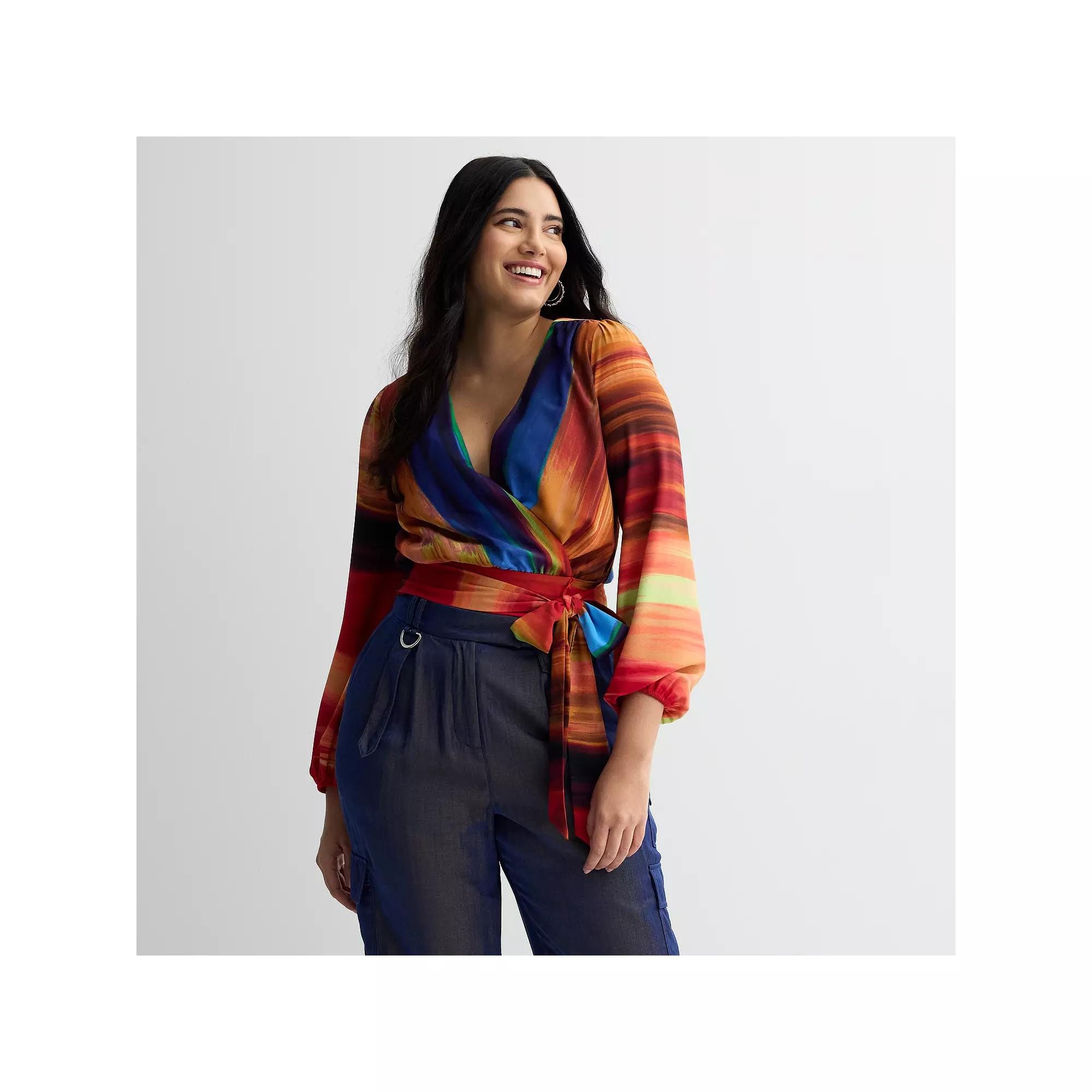 Women's INTEMPO™ Surplice Tie Front Top, Size: Large, Sunset Print Product Image