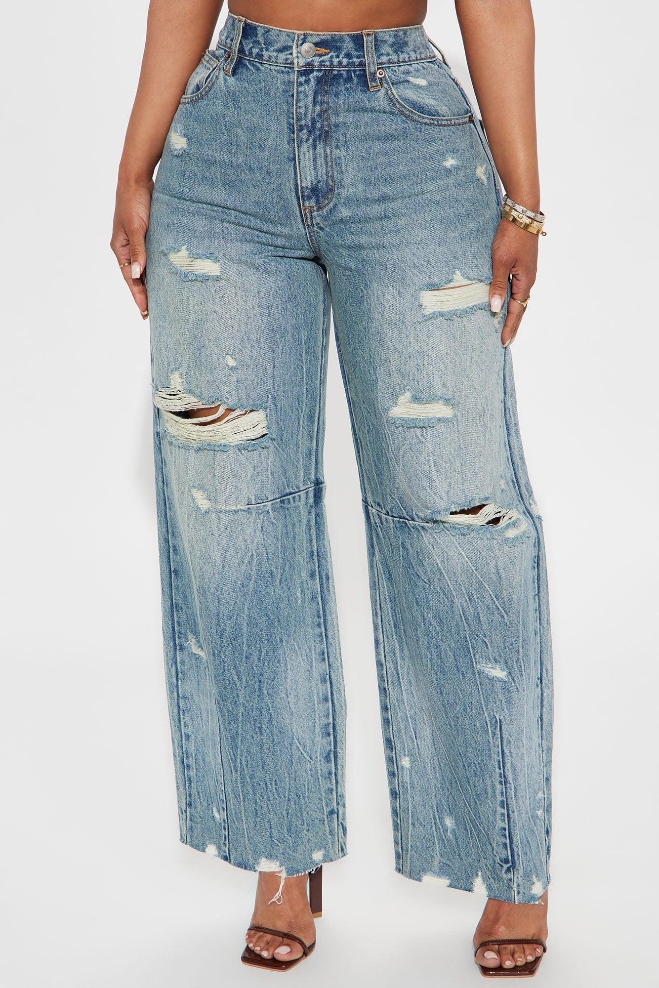 Bexy Destructed Barrel Wide Leg Jeans - Medium Wash Female Product Image