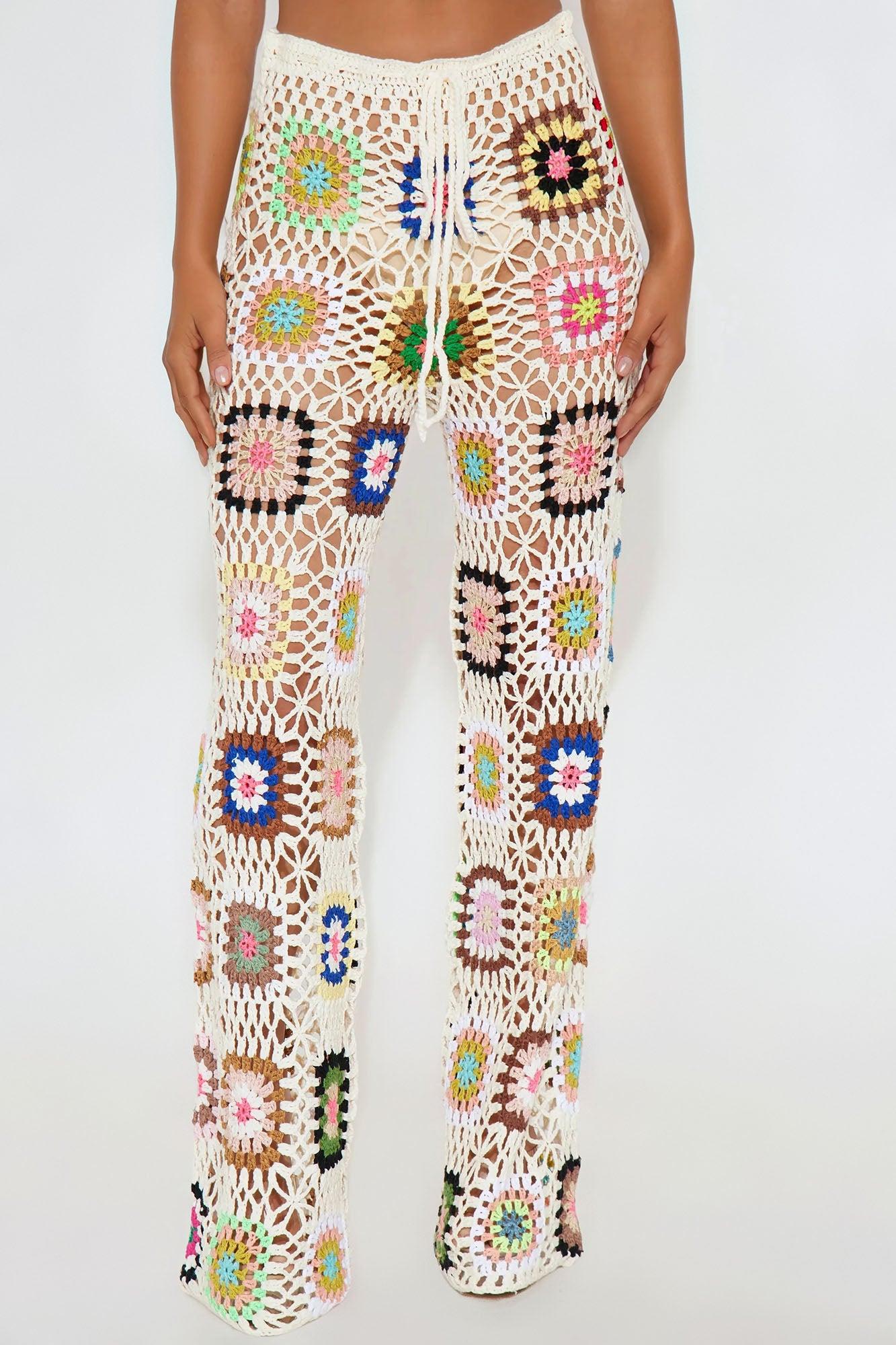 Thriving In The Sun Crochet Wide Leg Pant - Cream/combo Female Product Image