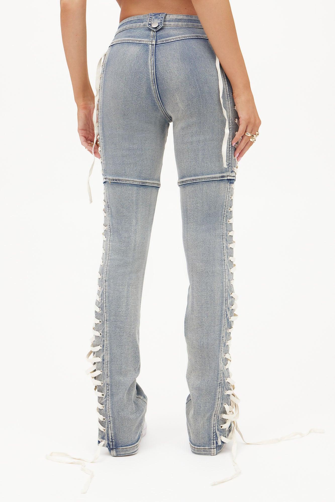 Jaw Dropper Stretch Lace Up Bootcut Jeans - Medium Wash Product Image