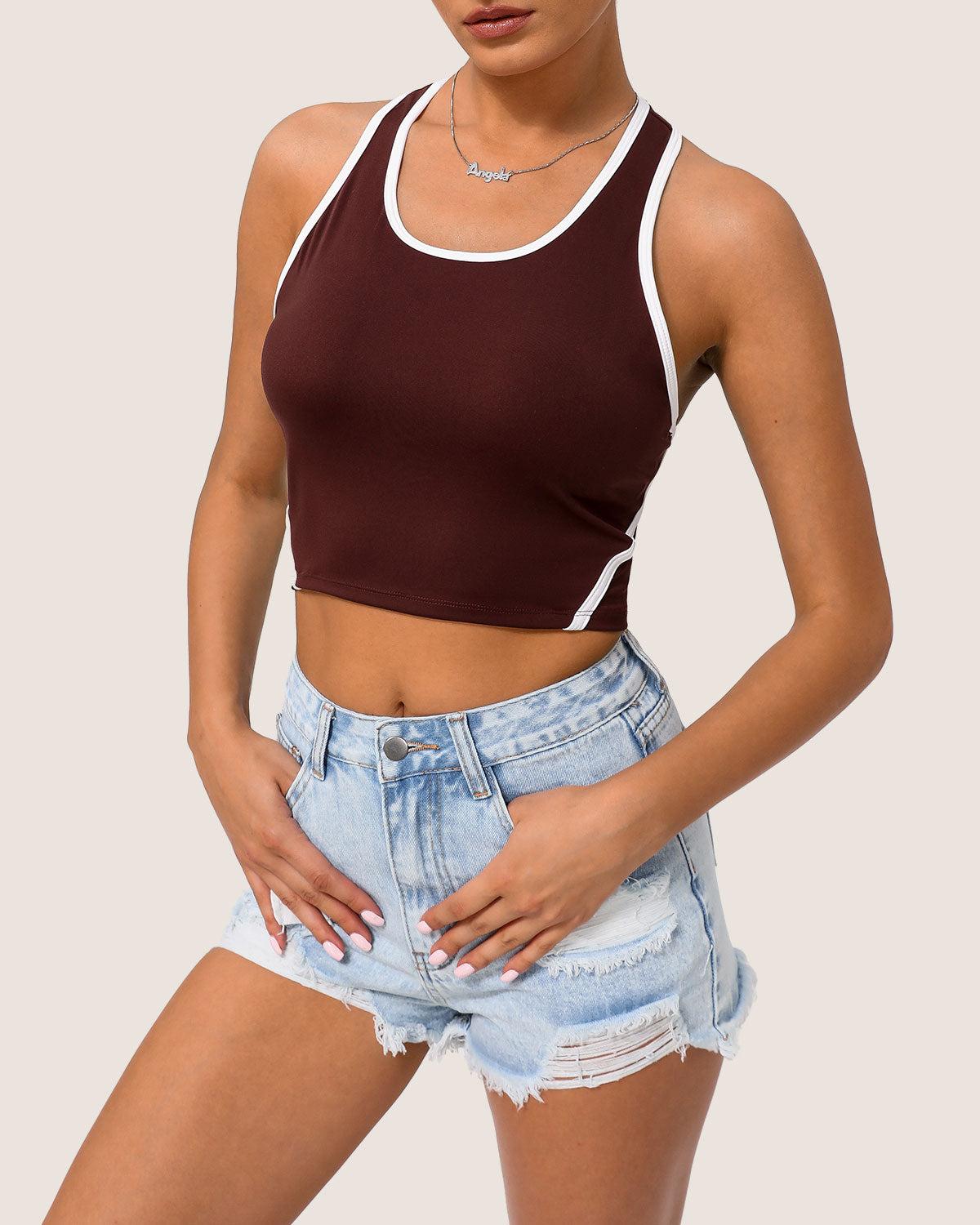 Brown Scoop Neck Yoga Tank Top - Light Support Product Image