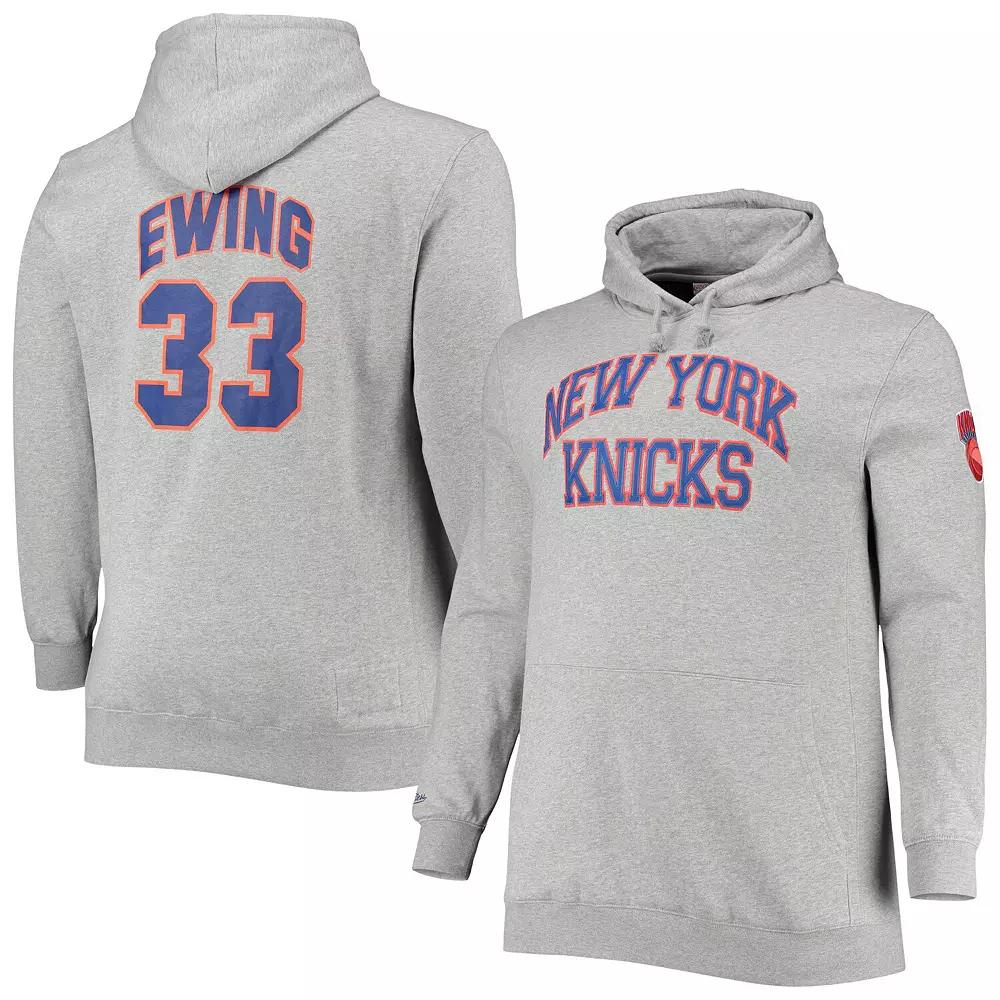 Men's Mitchell & Ness Patrick Ewing Heathered Gray New York Knicks Big & Tall Name & Number Pullover Hoodie, Size: 4XB, Grey Product Image