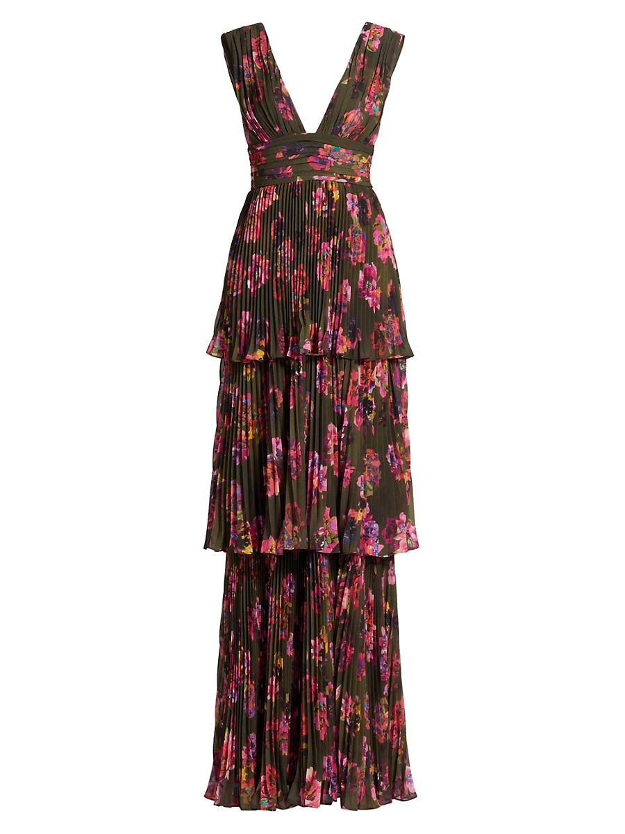 Womens Fluer Floral Pleated Sleeveless Gown Product Image