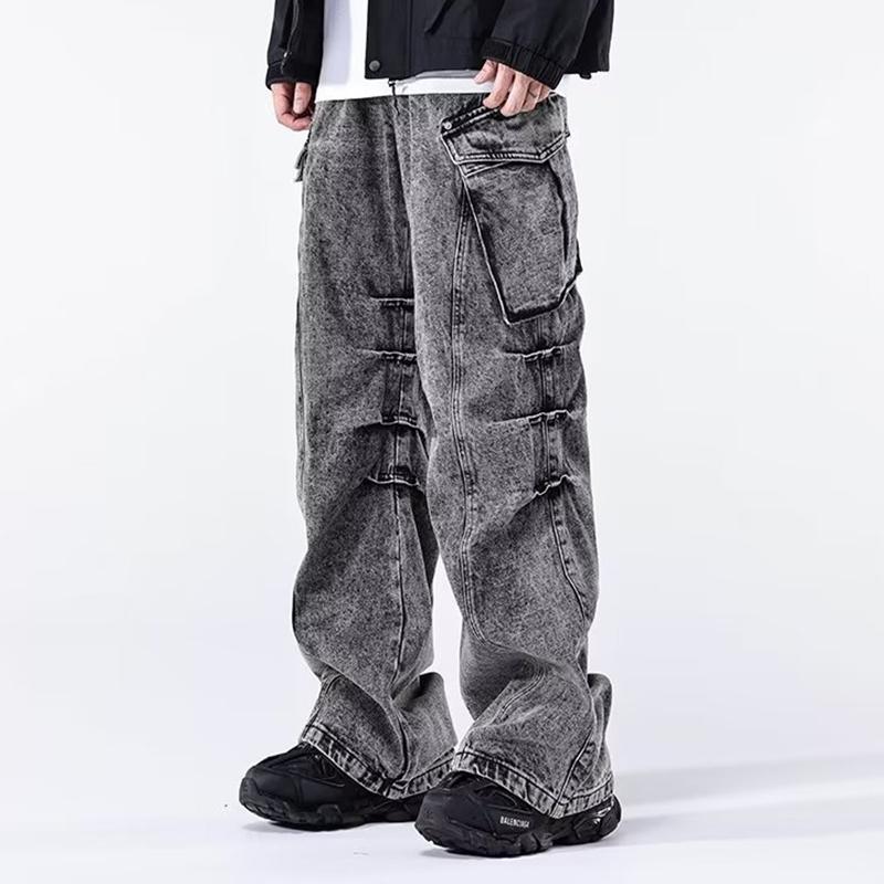 Sopula Men's Street Retro Distressed Stacked Straight-Leg Washed Work Jeans Product Image