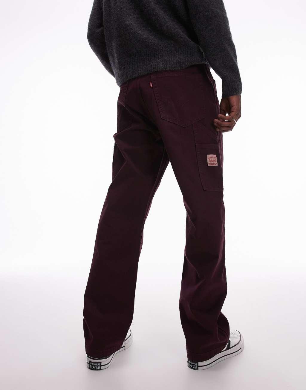 Levi's Workwear capsule 568 loose straight garment dye twill carpenter pants in burgundy Product Image