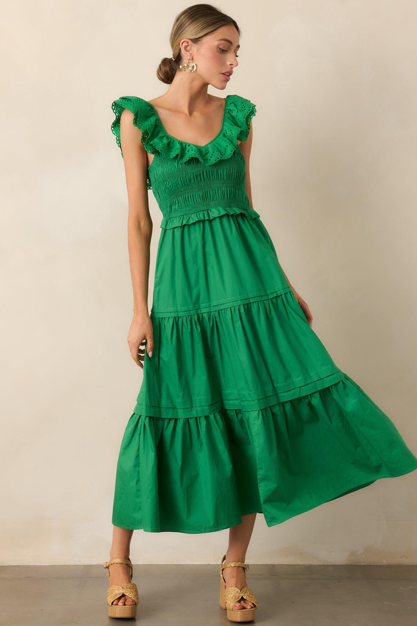 Patio Sunsets Cotton Green Maxi Dress Product Image
