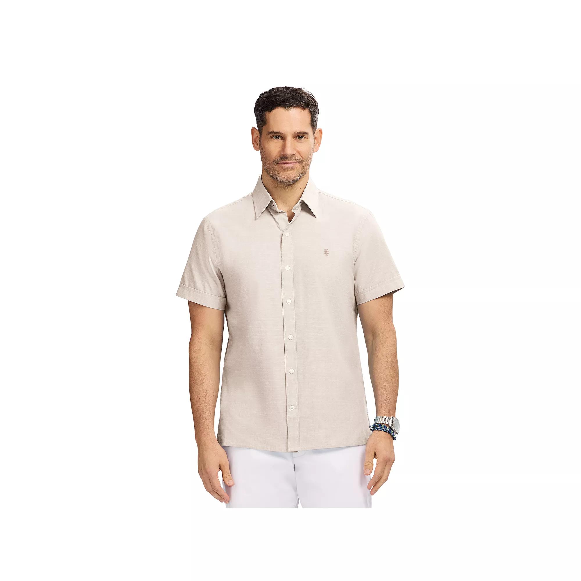 Men's IZOD Madras Short Sleeve Button Down Shirt, Size: Medium, Crockery Product Image