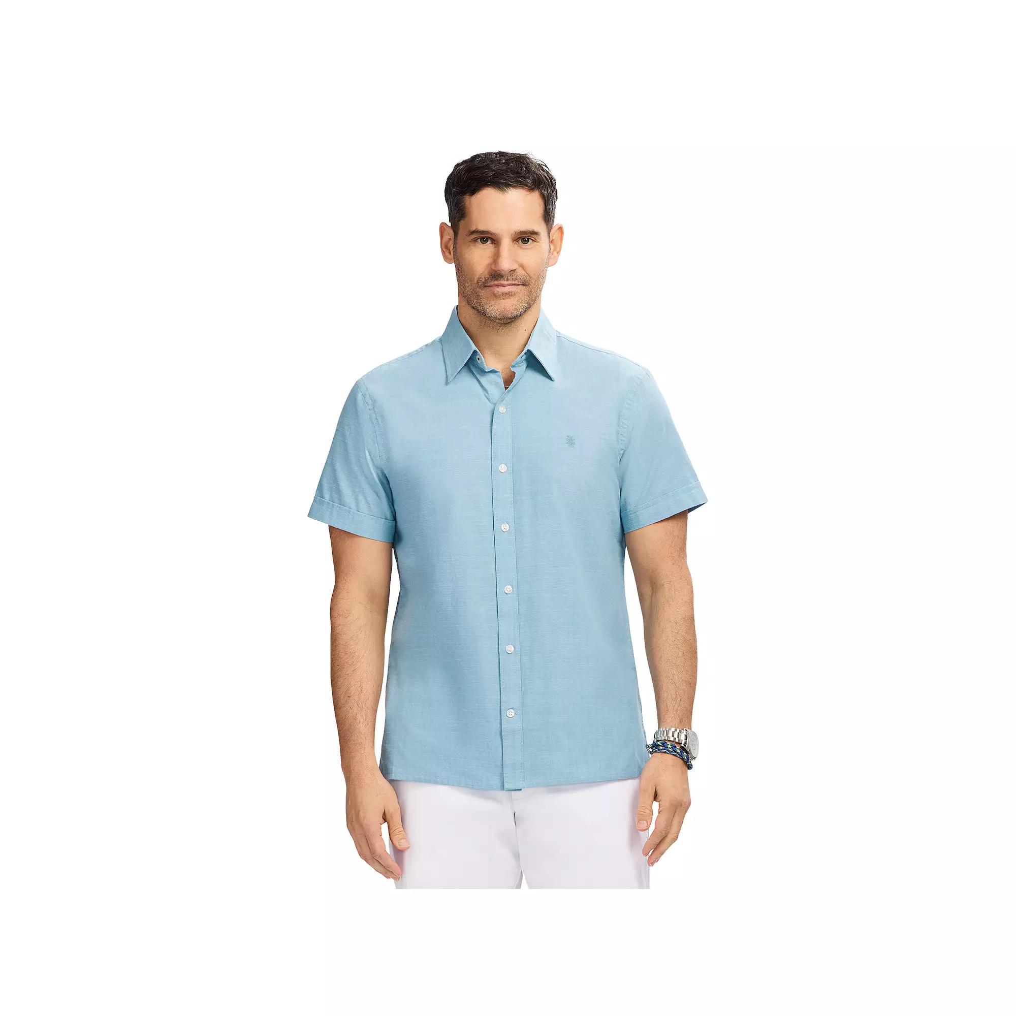 Men's IZOD Madras Short Sleeve Button Down Shirt, Size: Medium, Adriatic Blue Product Image