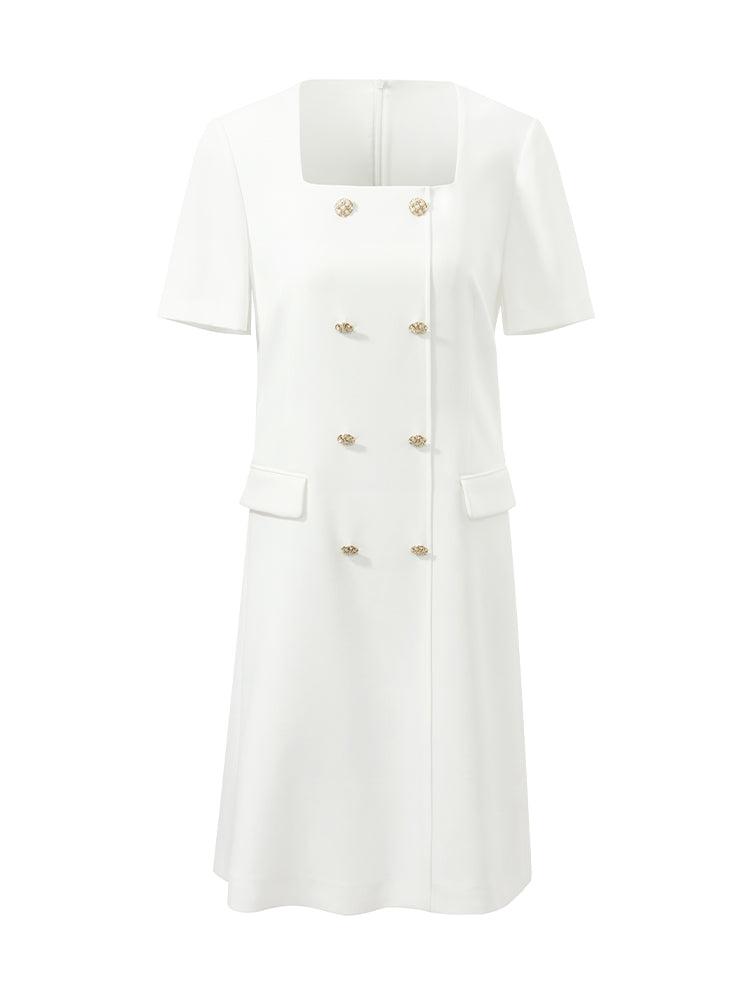 Triacetate Square Neck Double-Breasted Women Mini Dress Product Image